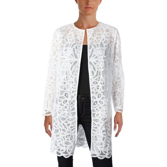 Lauren Ralph Lauren Womens Petites Lace Open Front Duster Top